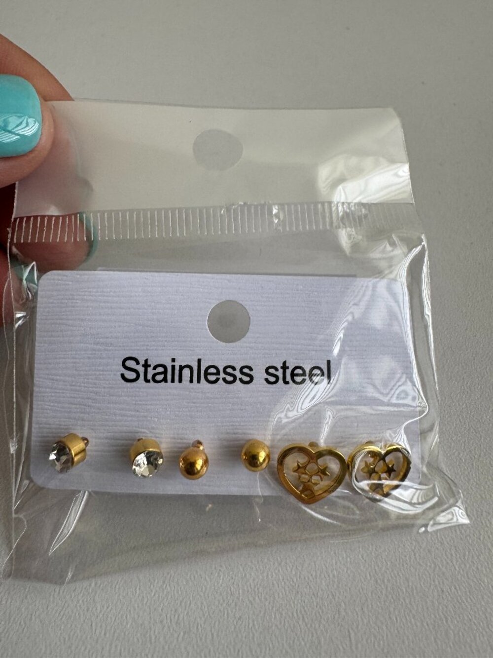 Stainless Steel Gold Stud Earrings Set Heart Star Minimal Bundle